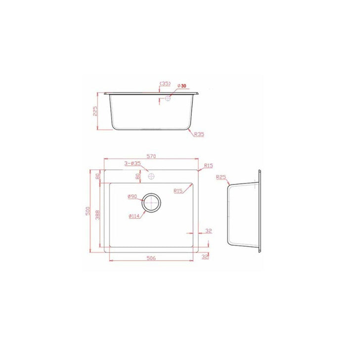 GRANITE KITCHEN SINK INTER CERAMIC 8304 57X50X22 CM WHITE