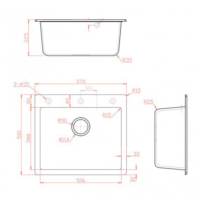 GRANITE KITCHEN SINK 8304 INTER CERAMIC RECTANGULAR 57X50X22.5CM SAND