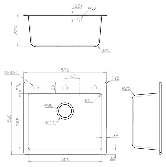 GRANITE KITCHEN SINK INTER CERAMIC 8304 57X50X22 CM WHITE