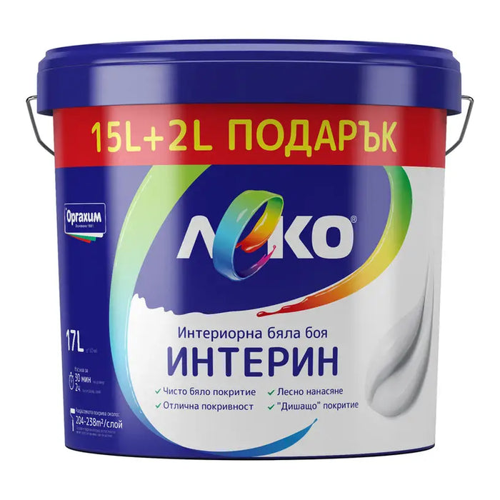 INTERIN WHITE LATEX PAINT 15 L + 2 L FREE LEKO - Бели интериорни бои<<<Интериорни бои<<<Бои и лакове<<<Praktiker