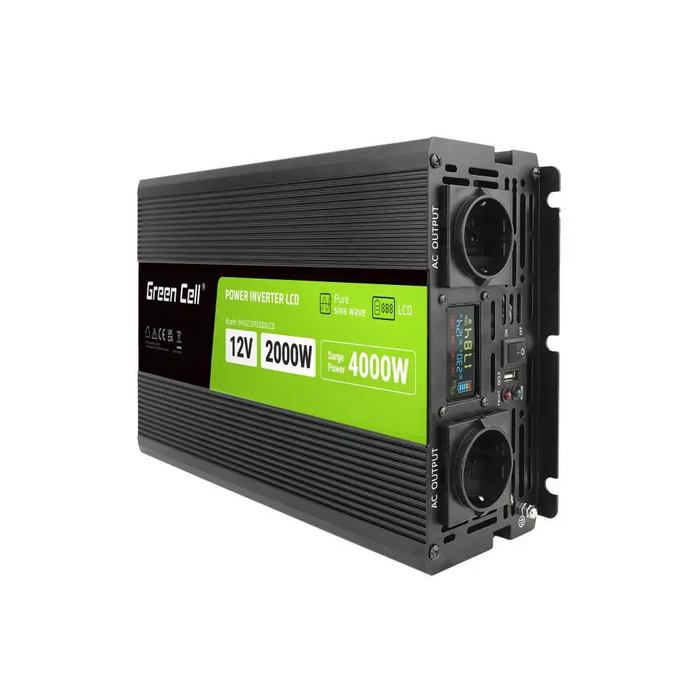 Inverter GREEN CELL 12/220V DC/AC 2000W/4000W INVGCP2000LCD LCD Pure sine wave - Инвертори<<<Непрекъсваеми