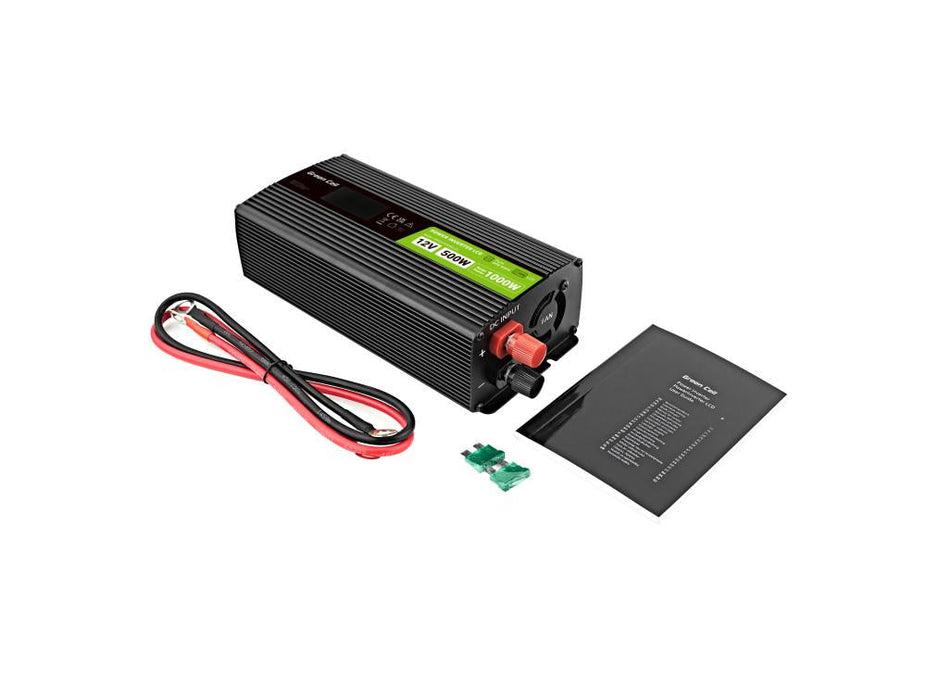 Inverter GREEN CELL 12/220V DC/AC 500W/1000W INVGC12P500LCD LCD Pure sine wave - Инвертори<<<Непрекъсваеми