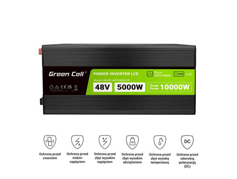Inverter GREEN CELL 48/220V DC/AC 5000W/10000W INVGCP5000LCD LCD pure sine wave - Инвертори<<<Непрекъсваеми