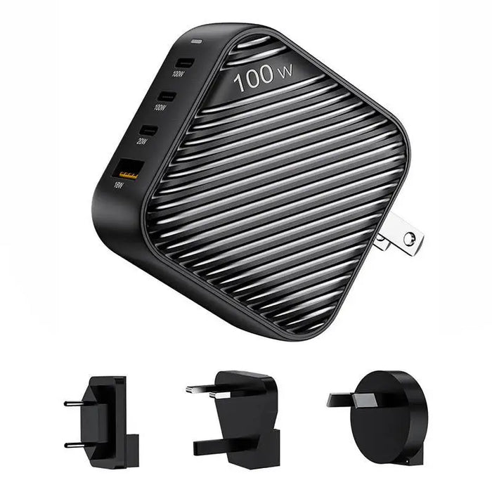 INVZI GanHub 3x USB-C + USB wall charger 100W EU/UK/AU/US (black) - mains chargers<<<Chargers<<<GSM