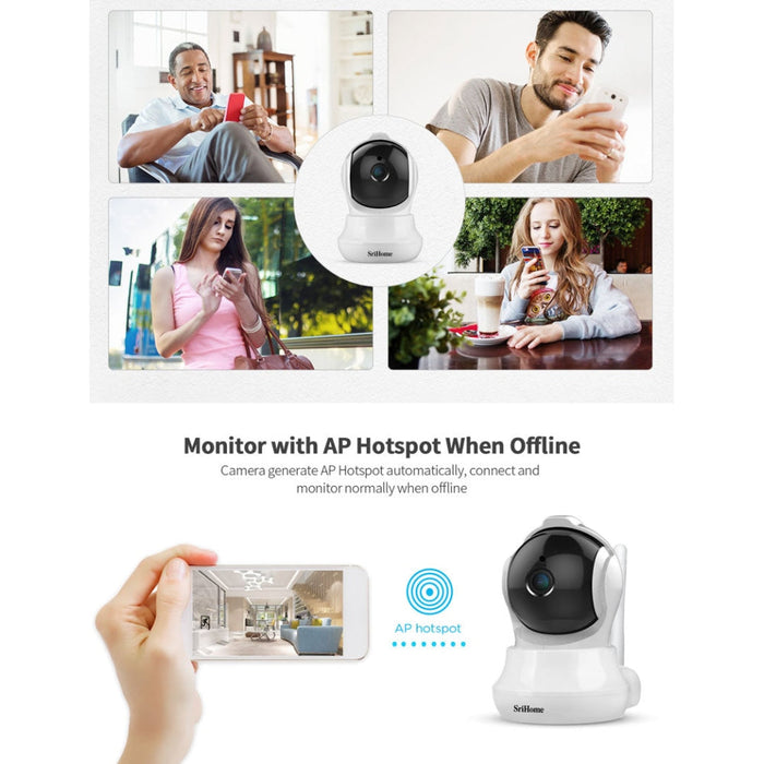 IP camera Sricam SH020 Smart Home Wifi 1080P RJ45, ONVIF, night vision, internal mounting, rotating, follow a subject