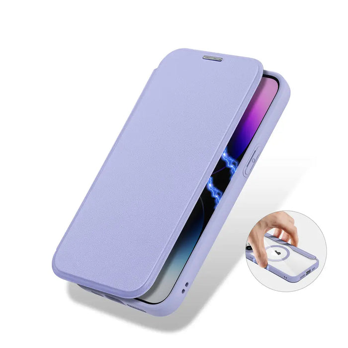 iPhone 15 Pro Max Magnetic MagSafe Flip Case Dux Ducis Skin X Pro - Purple - Cell phone cases and covers<<<HurtelXML