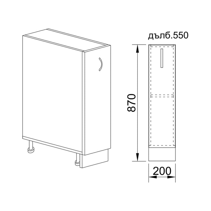 KITCHEN CABINET BOTTOM ROW IRIM HETTICH BOTTLE 20X55X87 CM