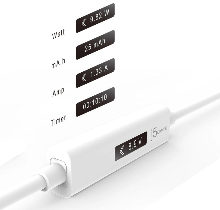 j5create JUCP14 Charging Cable, Power Meter, USB-C