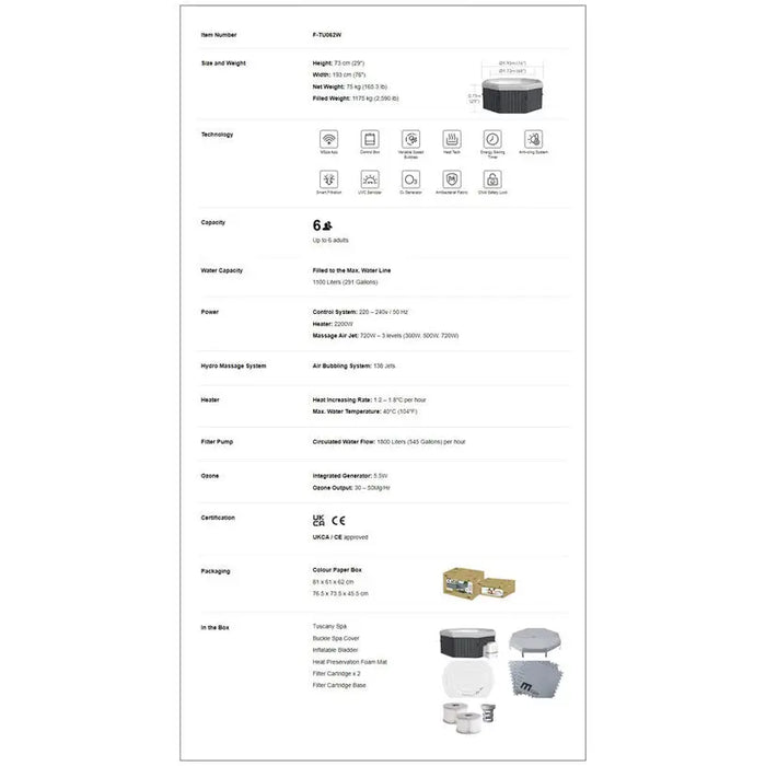 JACUZZI WITH HARD WALLS F193X73CM MSPA TUSCANY - Джакузита<<<Басейни плажни артикули и оборудване<<<Градина<<<Praktiker