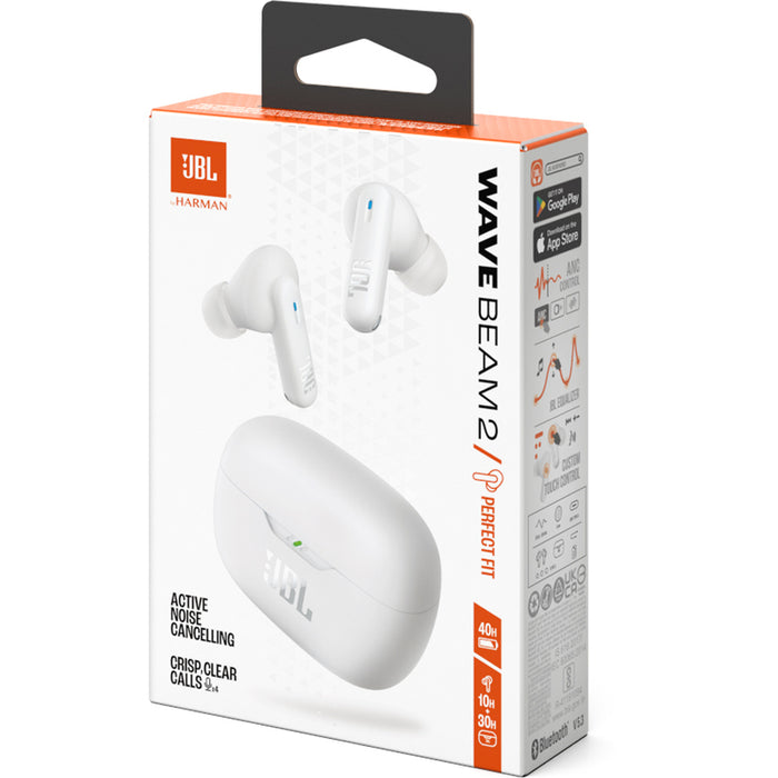 True wireless headphones JBL WAVE BEAM 2 WIRELESS CONNECTION, WHITE