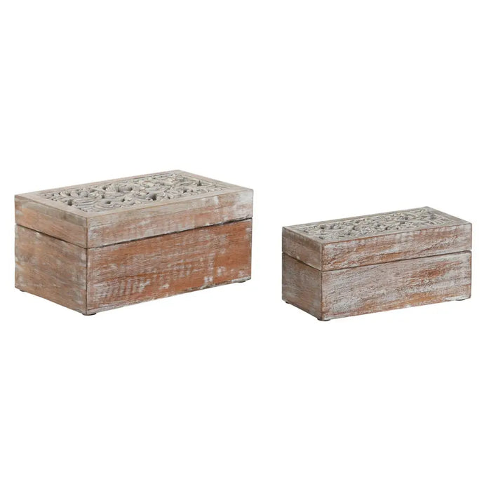 Jewelry box Home ESPRIT White Natural Mango wood (2 Pieces) - Декорация и Осветление<<<Дом Градина<<<BigBuy&&&Други