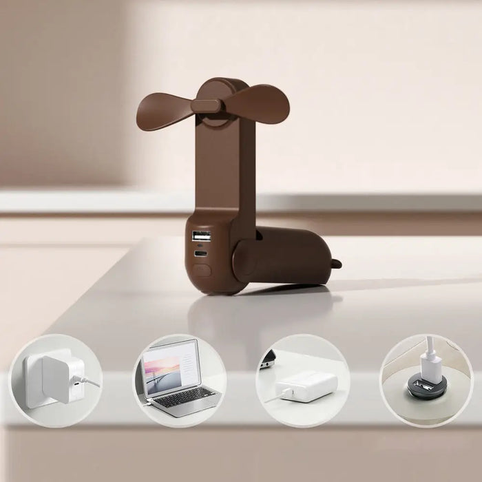 Jisulife Handheld Fan Life8 Plus Portable USB Fan with Power Bank Function 4500mAh and Flashlight - Brown - Household