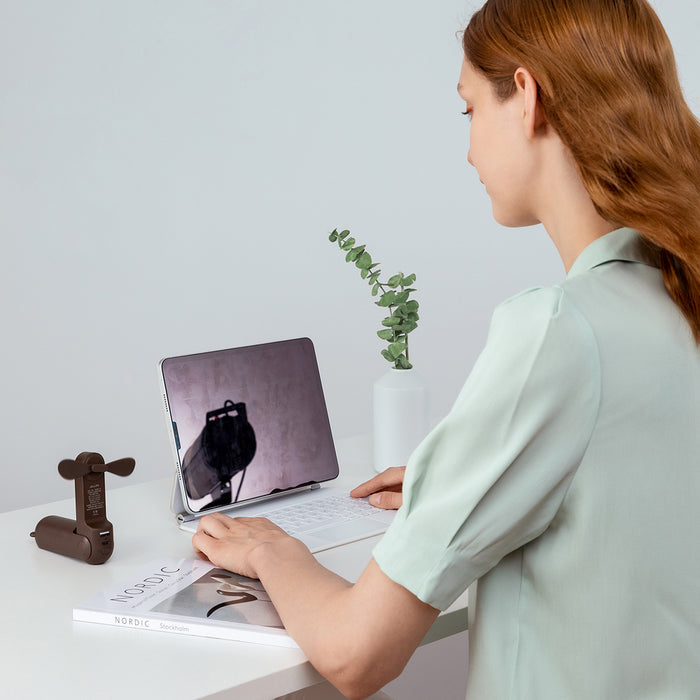 Jisulife Handheld Fan Life8 Portable USB Fan with Power Bank Function 2000mAh and Flashlight - Brown