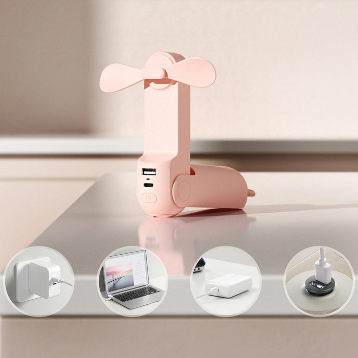 Jisulife Handheld Fan Life8 Plus Portable USB Fan with Power Bank Function 4500mAh and Flashlight - Pink