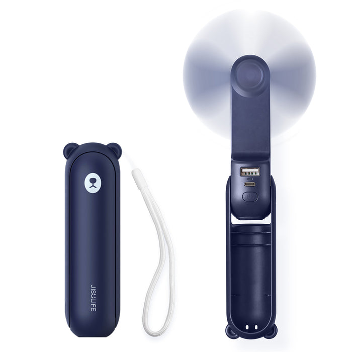 Jisulife Handheld Fan Life8 Mini Portable USB Fan with Power Bank Function 2000mAh and Flashlight - Blue
