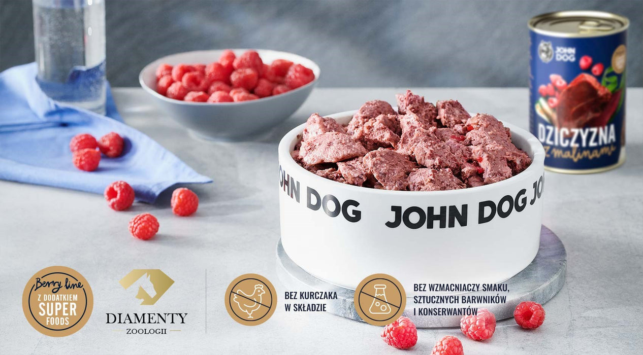 JOHN DOG Berry Line Adult Game with raspberries - wet dog food - 800g