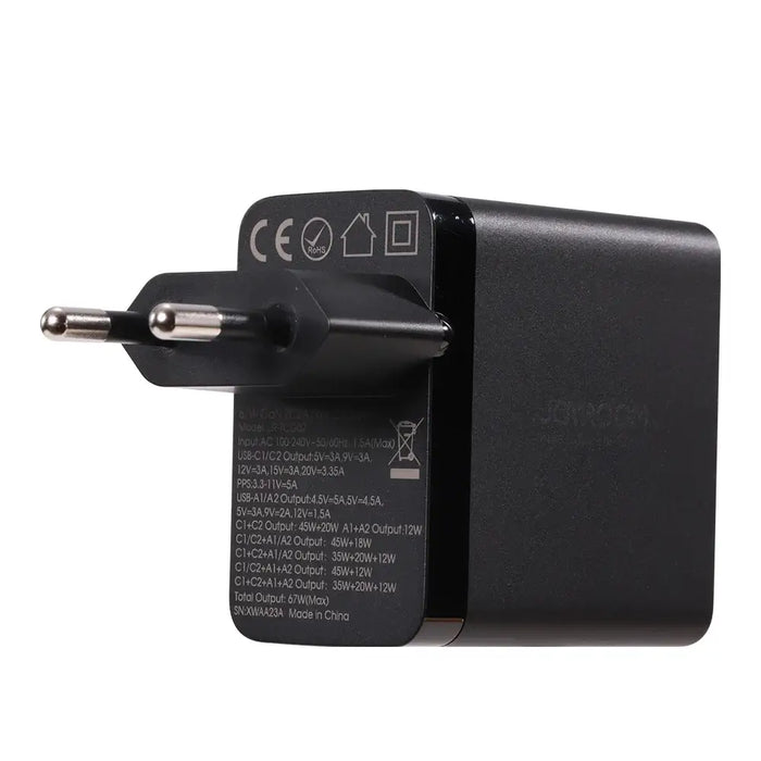 Joyroom GaN charger 67W 4 ports (2x USB 2x USB C) black (TCG02) + USB C - USB C cable 100W 1.2m - Travel