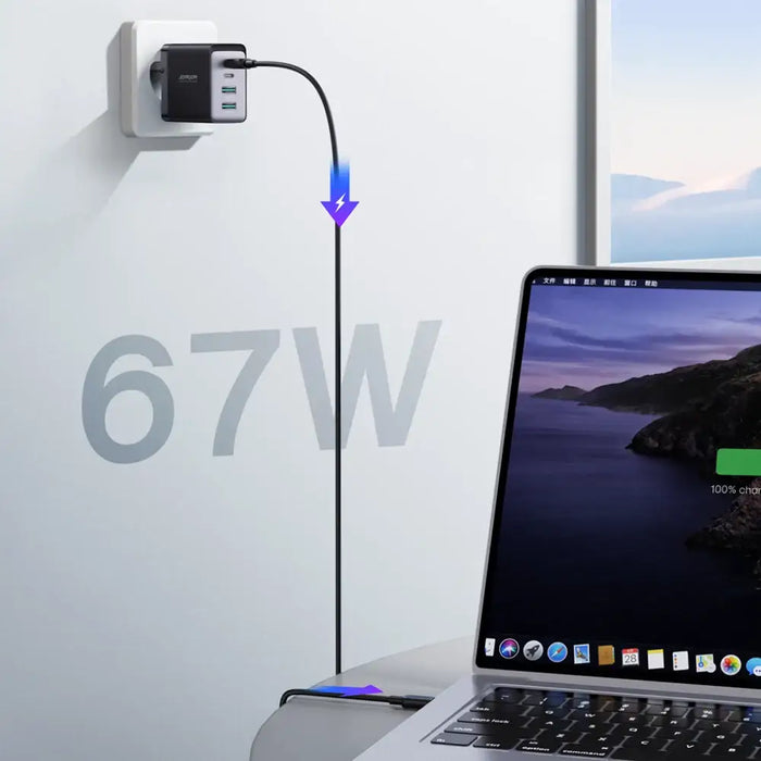 Joyroom GaN charger 67W 4 ports (2x USB 2x USB C) black (TCG02) + USB C - USB C cable 100W 1.2m - Travel