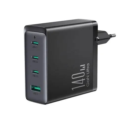 Joyroom GaN Ultra JR-TCG05EU 140W PD 3.0 QC 3.0 Wall Charger 3x USB-C 1x USB-A Black + Cable - Travel