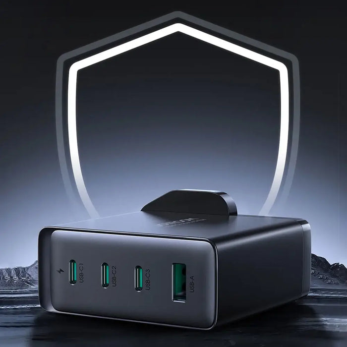 Joyroom GaN Ultra JR-TCG05EU 140W PD 3.0 QC 3.0 Wall Charger 3x USB-C 1x USB-A Black + Cable - Travel