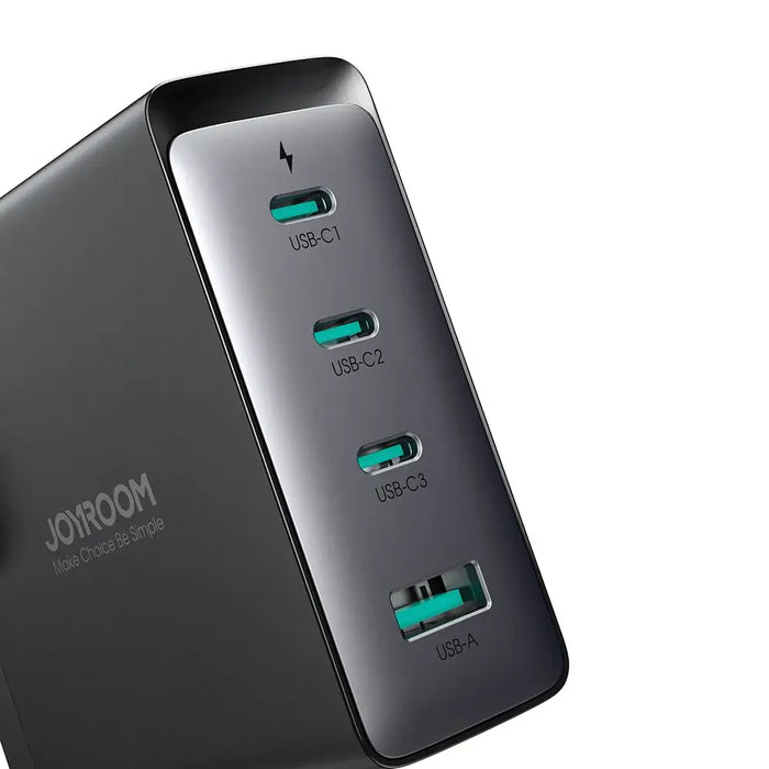 Joyroom GaN Ultra JR-TCG05EU 140W PD 3.0 QC 3.0 Wall Charger 3x USB-C 1x USB-A Black + Cable - Travel