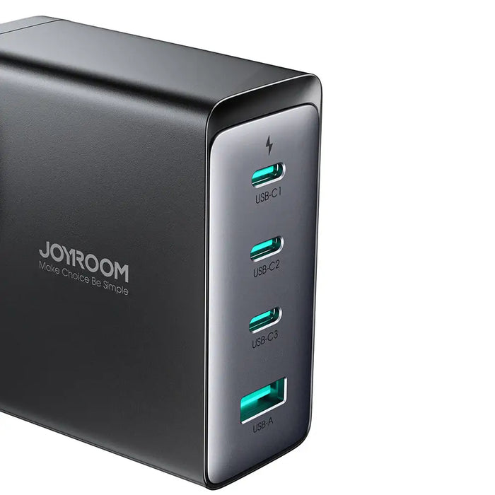Joyroom GaN Ultra JR-TCG05EU 140W PD 3.0 QC 3.0 Wall Charger 3x USB-C 1x USB-A Black + Cable - Travel
