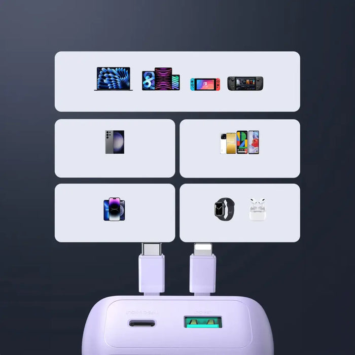 Joyroom JR-PBC07 20000mAh 30W mini power bank with USB-C and Lightning cables - purple - Powerbanks<<<HurtelXML