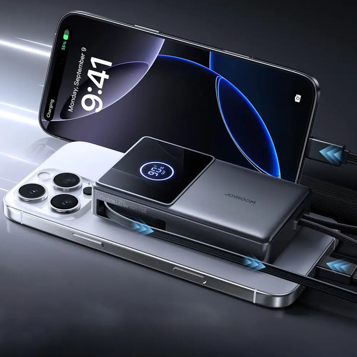 Joyroom JR-PR1 10000mAh 22.5W Powerbank with Built-in Retractable USB-C Cable - Black - Powerbanks<<<HurtelXML