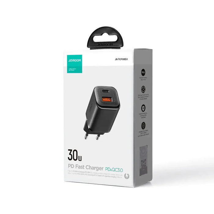 Joyroom JR-TCF08EU Speed Series 30W PD/QC/AFC/FCP fast wall charger - black - Cell phone USB charger<<<HurtelXML