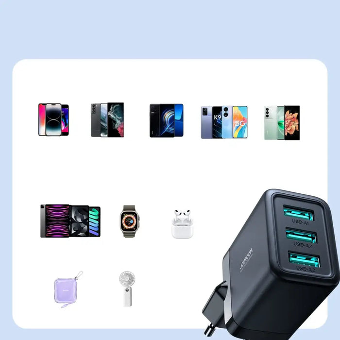 Joyroom JR-TCN02 3xUSB-A 17W 3.4A mains charger - black - Lightning cable<<<Accessories<<<Основна<<<DunaXML&&&Cell
