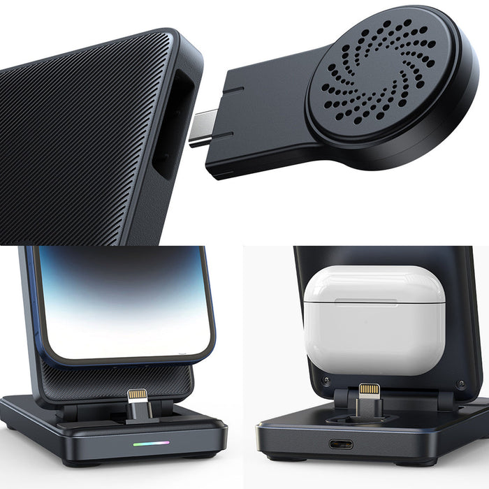 Joyroom JR-WQS02 iPhone AirPods Apple Watch 4in1 charging station foldable - black - Cell phone USB