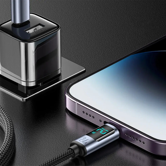 Joyroom Prism Series A16 Lightning / USB-A Cable 2.4A 1.2m with LED Display - Black - Cell phone cables<<<HurtelXML