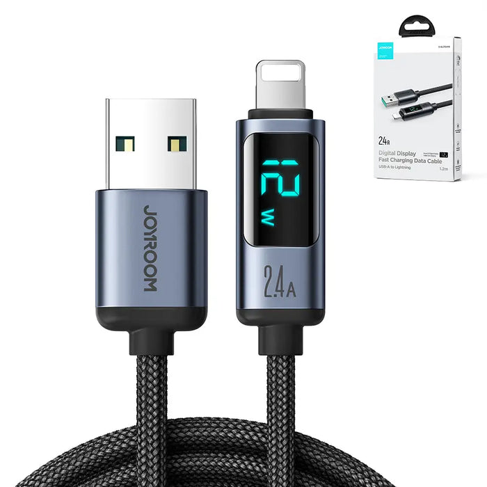 Joyroom Prism Series A16 Lightning / USB-A Cable 2.4A 1.2m with LED Display - Black - Cell phone cables<<<HurtelXML