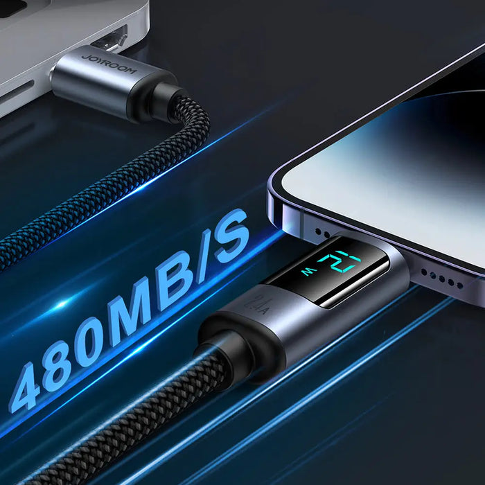 Joyroom Prism Series A16 Lightning / USB-A Cable 2.4A 1.2m with LED Display - Black - Cell phone cables<<<HurtelXML