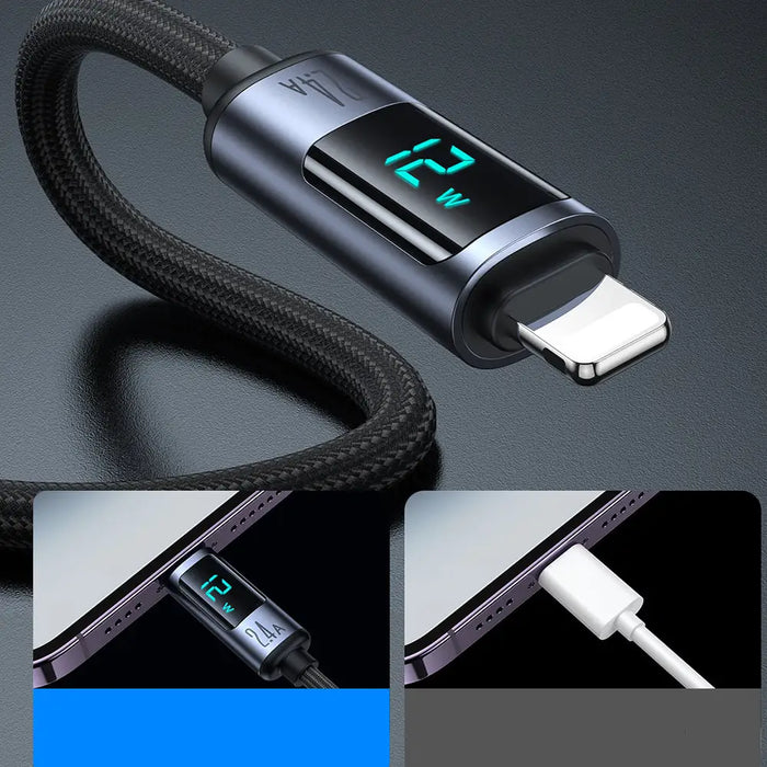Joyroom Prism Series A16 Lightning / USB-A Cable 2.4A 1.2m with LED Display - Black - Cell phone cables<<<HurtelXML