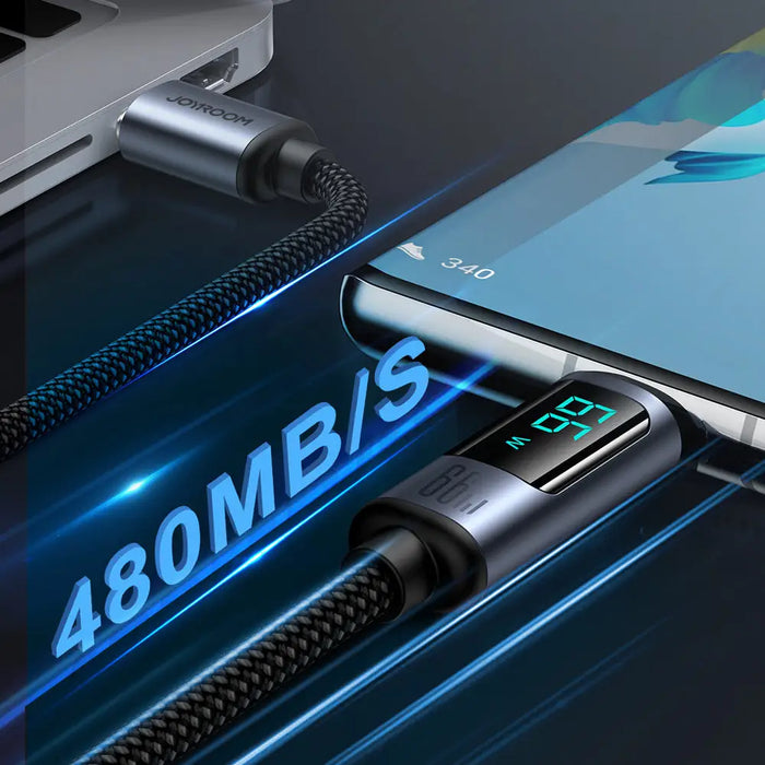 Joyroom Prism Series A16 USB-C / USB-A Cable 66W 1.2m with LED Display - Black - Cell phone cables<<<HurtelXML