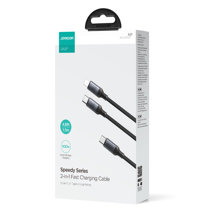 Joyroom Speedy Series S-A21 2in1 USB-C - USB-C / Lightning cable 100W 1.5m - black - Cell phone cables<<<HurtelXML