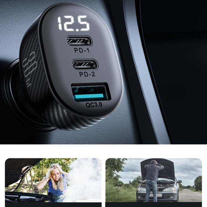 Joyroom JR-CCD04 30W 2x USB-C USB-A car charger with display - black