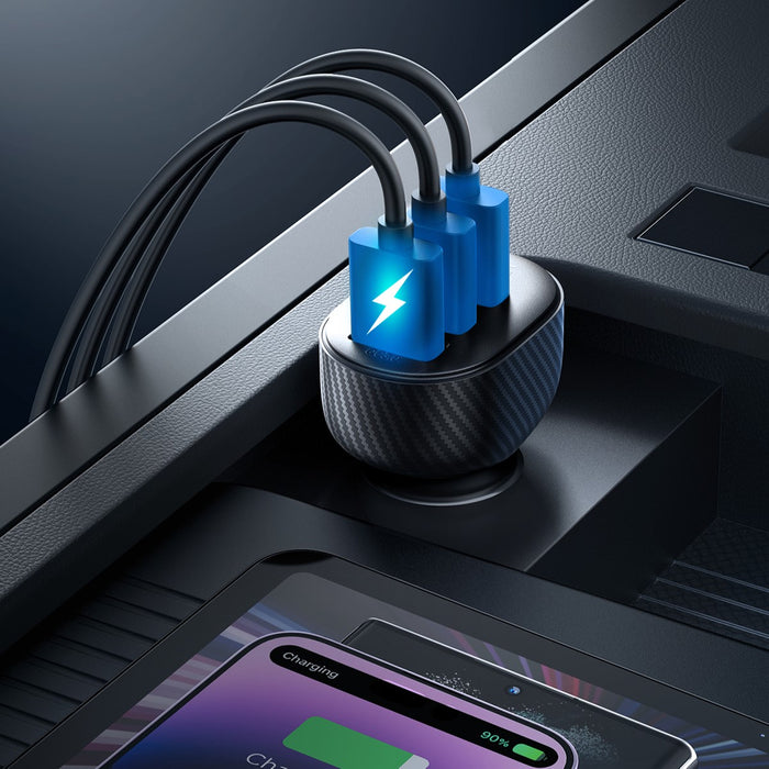 Joyroom JR-CCD03 3.4A Car Charger with Display 3x USB-A - Black