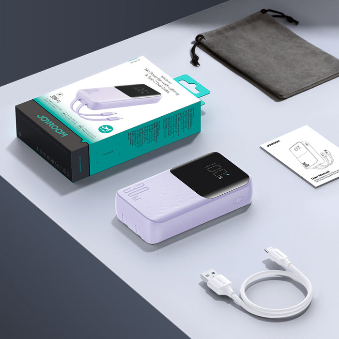 Joyroom JR-PBC06 mini power bank with built-in USB-C / Lightning cables 30W 10000mAh - purple