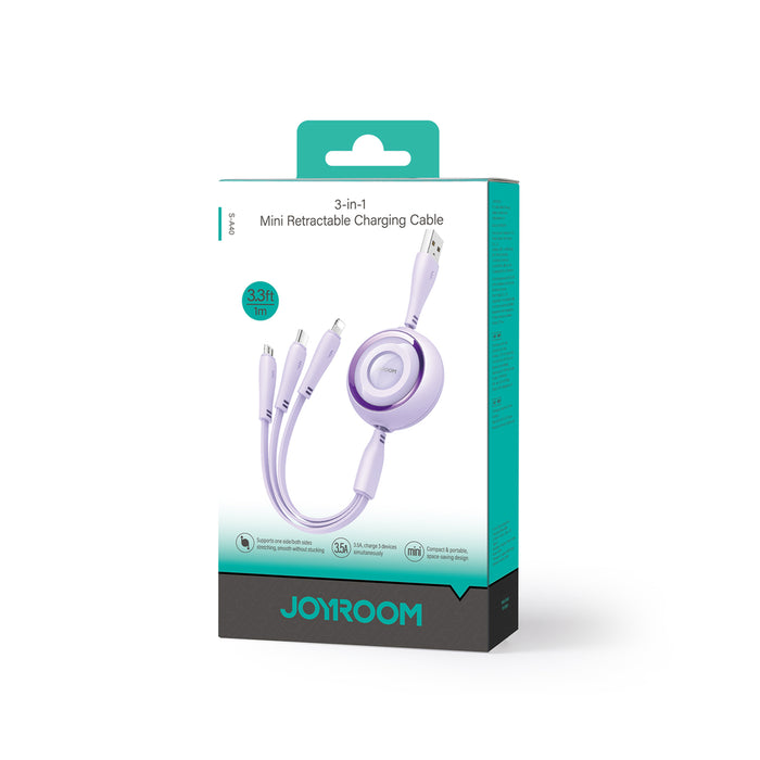 3in1 Joyroom Colorful USB to USB-C/Lightning/Micro USB cable 3.5A, 1m (purple)