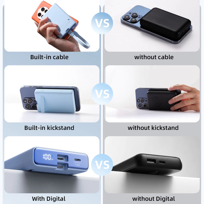 Powerbank Joyroom JR-PBM01 magnetic 10000mAh 20W with stand + Lightning cable - USB-C - blue