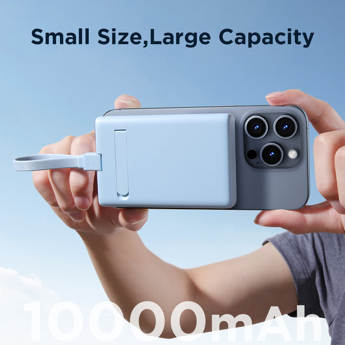 Powerbank Joyroom JR-PBM01 magnetic 10000mAh 20W with stand + Lightning cable - USB-C - blue