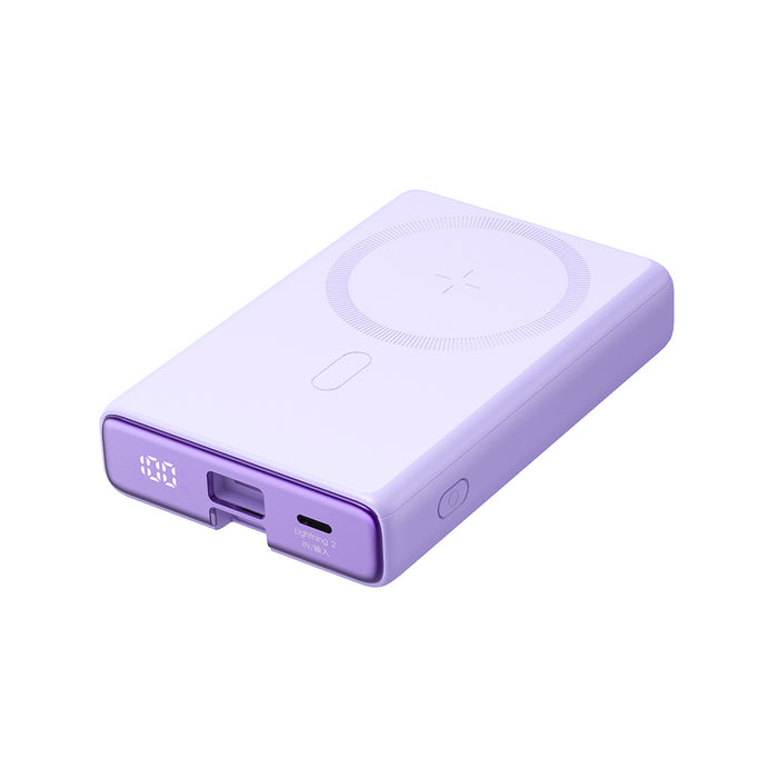 Powerbank Joyroom JR-PBM01 magnetic 10000mAh 20W with stand + Lightning cable - USB-C - purple