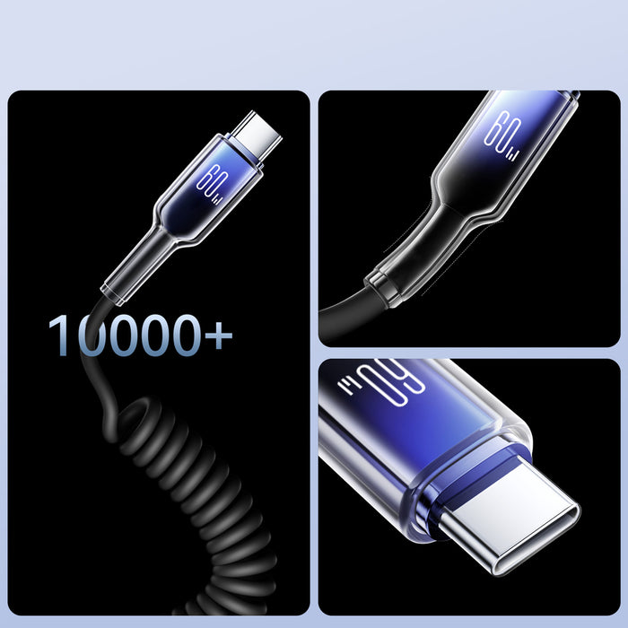 Joyroom S-A43 Crystal-Clear Series 60W USB-C - USB-C spiral cable 1.5m - black