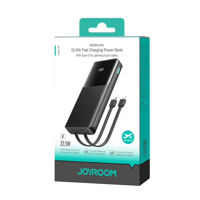Joyroom JR-PBF19 22.5W 10000mAh Powerbank with Two Built-in Cables - Black