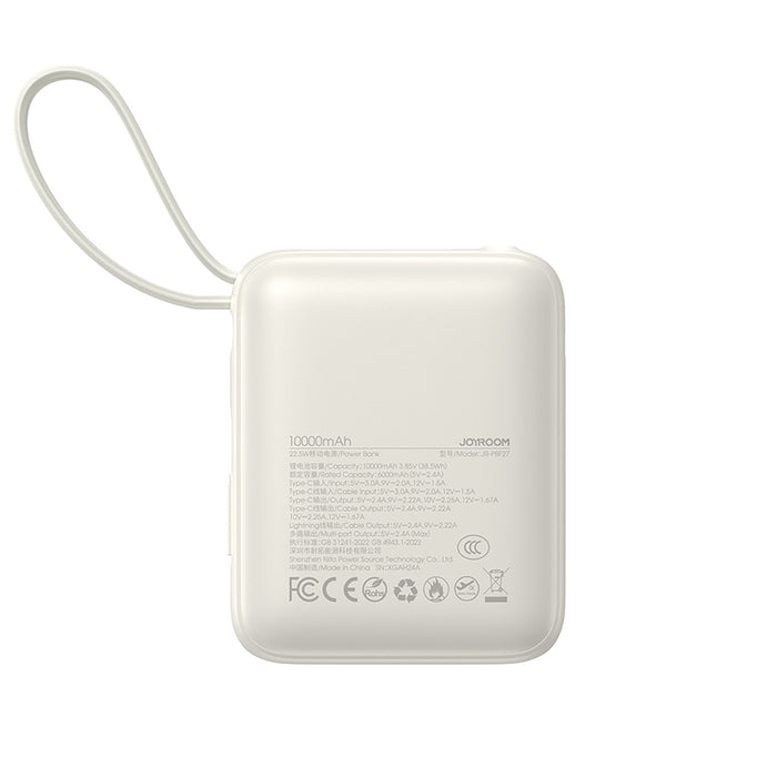 Joyroom JR-PBF27 10000mAh 22.5W Powerbank with Built-in USB-C and Lightning Cables - White