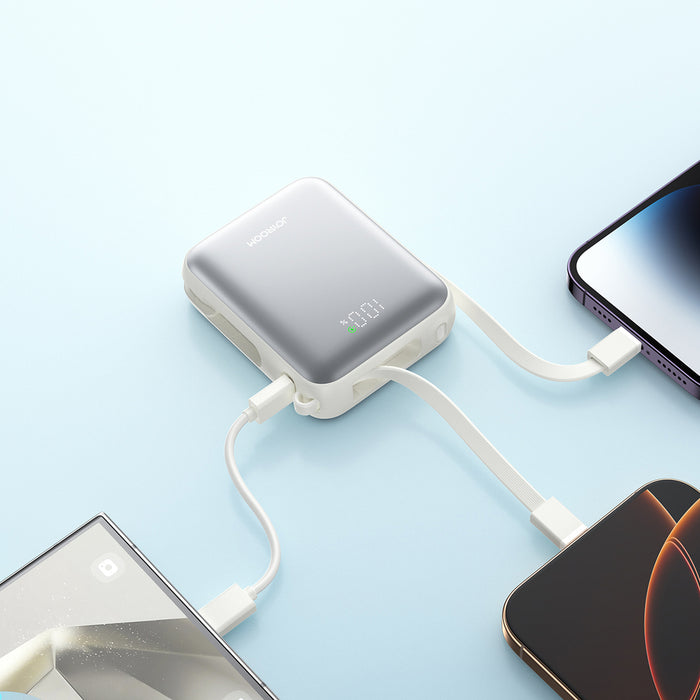 Joyroom JR-PBF27 10000mAh 22.5W Powerbank with Built-in USB-C and Lightning Cables - White