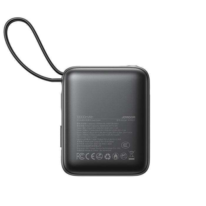 Joyroom JR-PBF27 10000mAh 22.5W Powerbank with Built-in USB-C and Lightning Cables - Black
