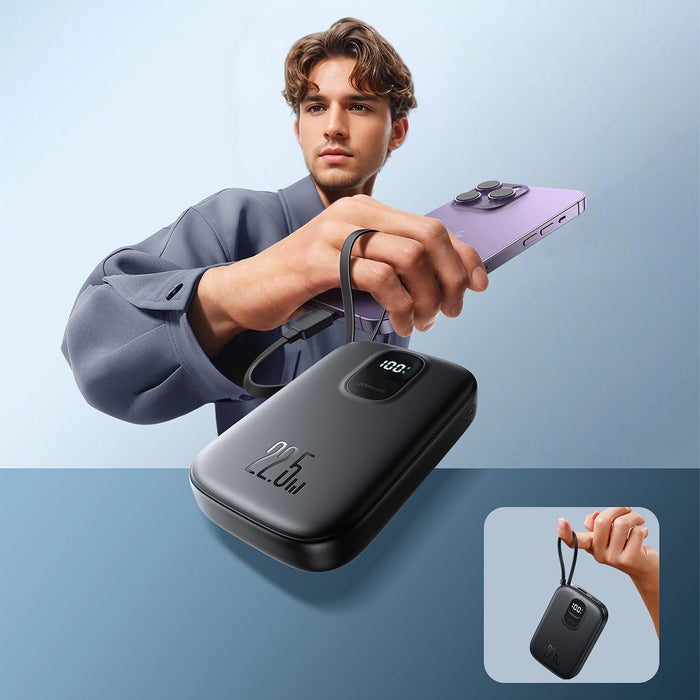 Joyroom JR-PBF18 22.5W 10000mAh Powerbank with Built-in Lightning Cable + USB-C Cable 0.25 cm - Black